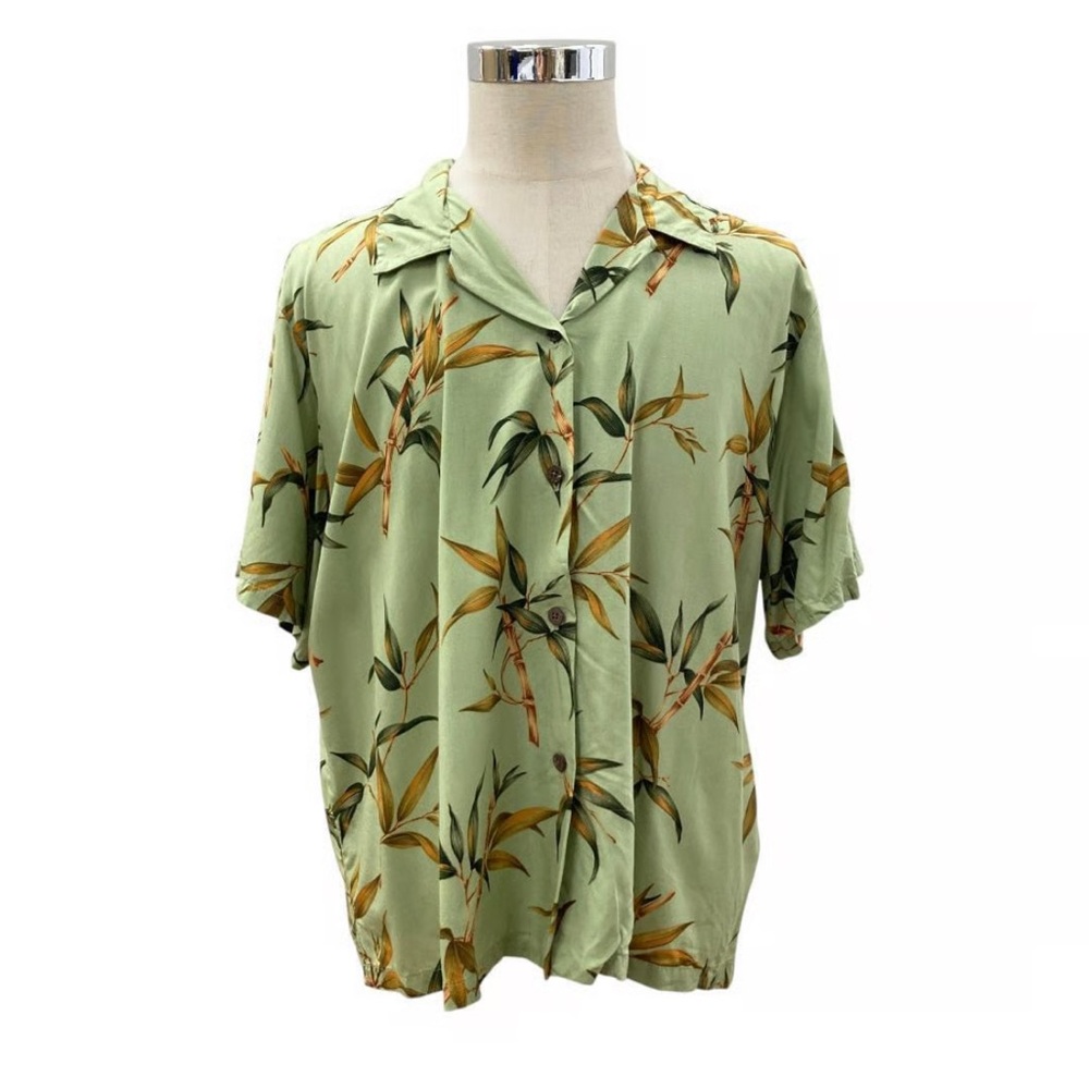 Vintage Bishop St Green Tropical Print Button-Up Shirt